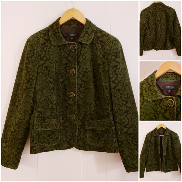 Talbots Jackets & Blazers - Talbots Women Jacket Size 6 Green Brown Soft Velvet Corduroy Cotton Spandex Blnd